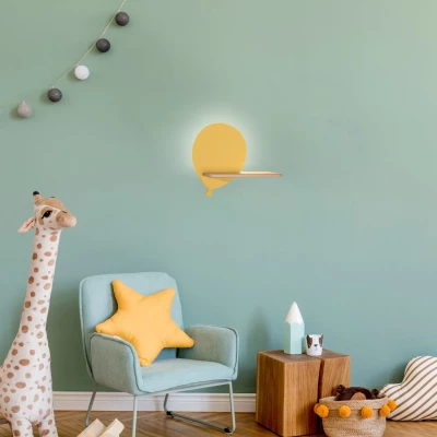 Detské LED nástenné svietidlo s poličkou BALLOON - 4W, 4000K (denná biela), žlté