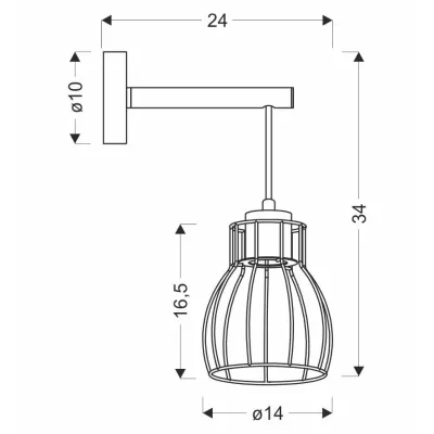 Nástenné industriálne svietidlo BERNITA - 1xE27, 60W, čierne / hnedé