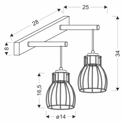Nástenné industriálne svietidlo BERNITA - 2xE27, 60W, čierne / hnedé