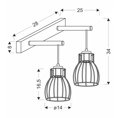Nástenné industriálne svietidlo BERNITA - 2xE27, 60W, čierne / hnedé