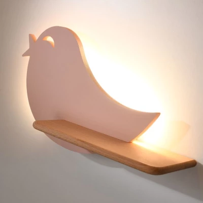 Detské LED nástenné svetlo s poličkou BIRD - 5W, 4000K (denná biela), ružové