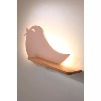 Detské LED nástenné svetlo s poličkou BIRD - 5W, 4000K (denná biela), ružové