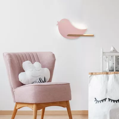 Detské LED nástenné svetlo do zásuvky BIRD - 5W, 4000K (denná biela), ružové