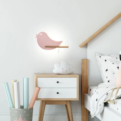 Detské LED nástenné svetlo do zásuvky BIRD - 5W, 4000K (denná biela), ružové