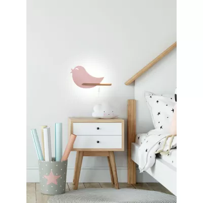 Detské LED nástenné svetlo do zásuvky BIRD - 5W, 4000K (denná biela), ružové