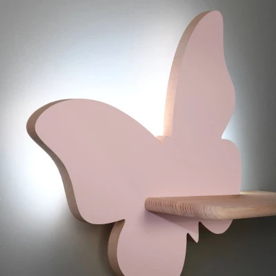 Detská LED lampička na stenu s poličkou BUTTERFLY - 5W, 4000K (denná biela), ružová