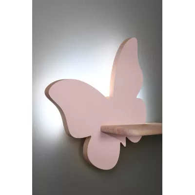 Detská LED lampička na stenu s poličkou BUTTERFLY - 5W, 4000K (denná biela), ružová