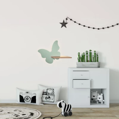 Detská LED lampička na stenu s poličkou BUTTERFLY - 5W, 4000K (denná biela), mätová