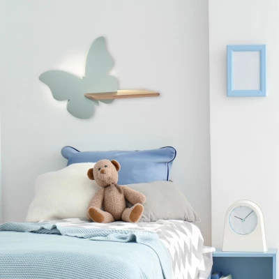 Detská LED lampička na stenu s poličkou BUTTERFLY - 5W, 4000K (denná biela), mätová
