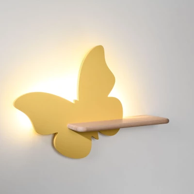 Detská LED lampička na stenu s poličkou BUTTERFLY - 5W, 4000K (denná biela), žltá
