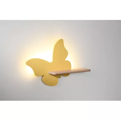 Detská LED lampička na stenu s poličkou BUTTERFLY - 5W, 4000K (denná biela), žltá