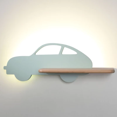Nástenné LED svetlo s poličkou do detskej izby CAR 4 - 5W, 4000K (denná biela), mätové