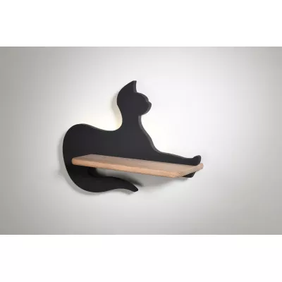 Detská nástenná LED lampa s poličkou CAT - 5W, 4000K (denná biela), čierna