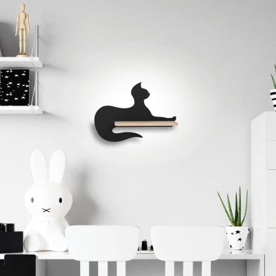 Detská nástenná LED lampa s poličkou CAT - 5W, 4000K (denná biela), čierna