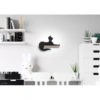 Detská nástenná LED lampa s poličkou CAT - 5W, 4000K (denná biela), čierna