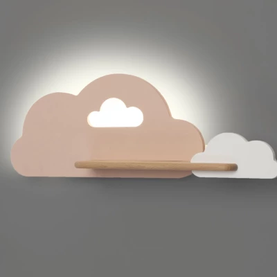 Detské nástenné LED svietidlo s poličkou CLOUD - 5W, 4000K (denná biela), ružové / biele