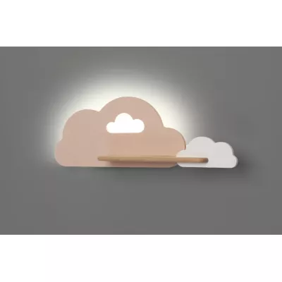 Detské nástenné LED svietidlo s poličkou CLOUD - 5W, 4000K (denná biela), ružové / biele