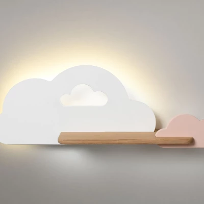 Detské nástenné LED svietidlo s poličkou CLOUD - 5W, 4000K (denná biela), biela / ružová