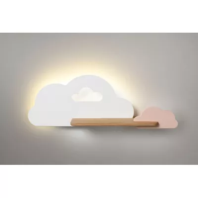 Detské nástenné LED svietidlo s poličkou CLOUD - 5W, 4000K (denná biela), biela / ružová