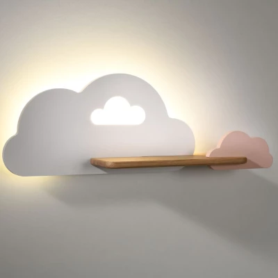 Detské nástenné LED svietidlo s poličkou CLOUD - 5W, 4000K (denná biela), biela / ružová