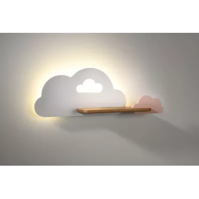 Detské nástenné LED svietidlo s poličkou CLOUD - 5W, 4000K (denná biela), biela / ružová