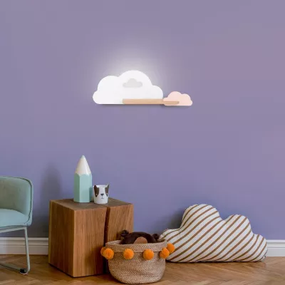 Detské nástenné LED svietidlo s poličkou CLOUD - 5W, 4000K (denná biela), biela / ružová