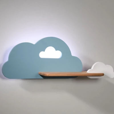 Detské nástenné LED svietidlo s poličkou CLOUD - 5W, 4000K (denná biela), modrá / biela