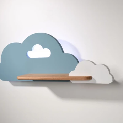 Detské nástenné LED svietidlo s poličkou CLOUD - 5W, 4000K (denná biela), modrá / biela