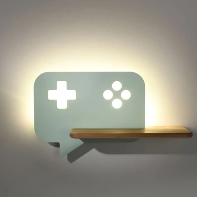 Detské nástenné LED svietidlo s poličkou CONSOLE - 5W, 4000K (denná biela), mätové / hnedé