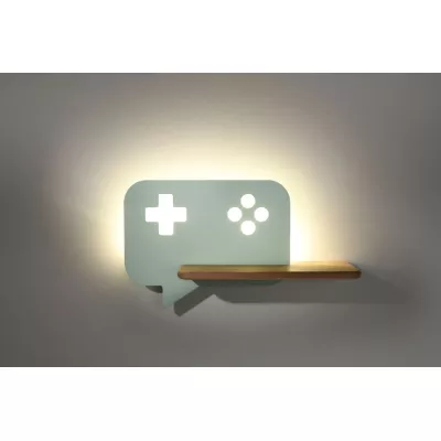 Detské nástenné LED svietidlo s poličkou CONSOLE - 5W, 4000K (denná biela), mätové / hnedé