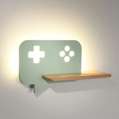 Detské nástenné LED svietidlo s poličkou CONSOLE - 5W, 4000K (denná biela), mätové / hnedé