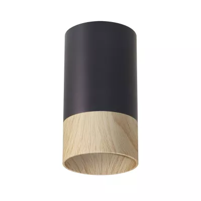 Stropné svietidlo CONTI - 1xGU10, 15W, 5,5x10cm, okrúhle, imitácia dreva / čierne