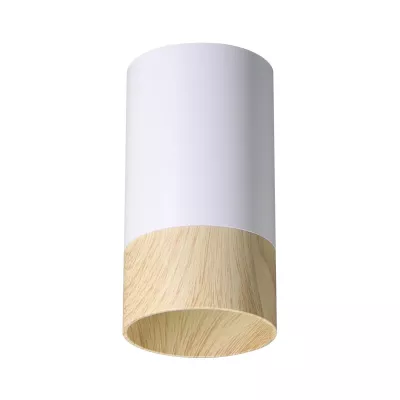 Stropné svietidlo CONTI - 1xGU10, 15W, 5,5x10cm, okrúhle, imitácia dreva / biele