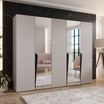 Široká šatníková skriňa 250 cm SORAYA 2 so zrkadlom - kašmír / čierne úchyty
