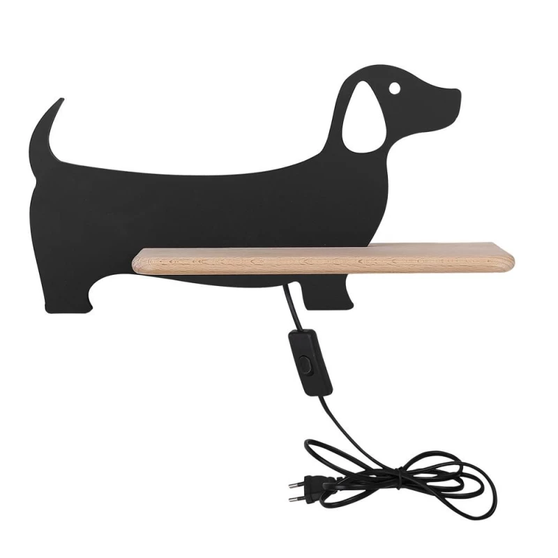 Detská LED nástenná lampička do zásuvky DOG - 5W, 4000K (denná biela), čierna