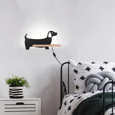 Detská LED nástenná lampička do zásuvky DOG - 5W, 4000K (denná biela), čierna