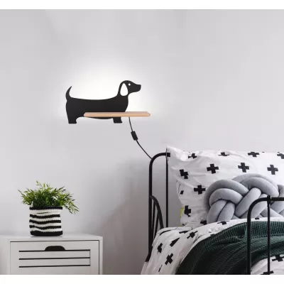 Detská LED nástenná lampička do zásuvky DOG - 5W, 4000K (denná biela), čierna