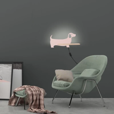Detská LED nástenná lampička do zásuvky DOG - 5W, 4000K (denná biela), ružová