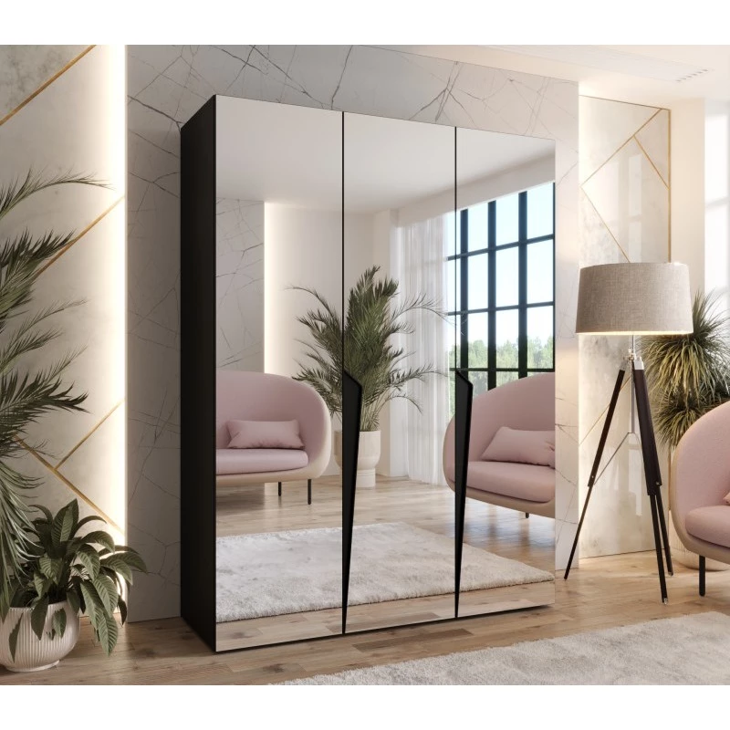 Elegantná zrkadlová skriňa 150 cm SORAYA 3 - čierna / čierne úchyty