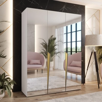 Elegantná zrkadlová skriňa 150 cm SORAYA 3 - biela / zlaté úchyty