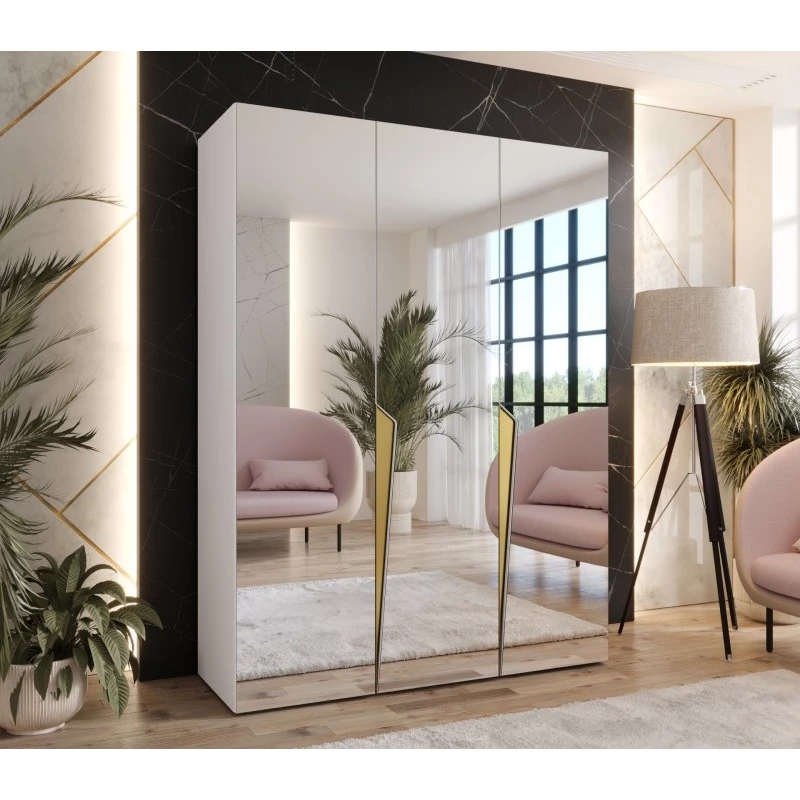 Elegantná zrkadlová skriňa 150 cm SORAYA 3 - biela / zlaté úchyty