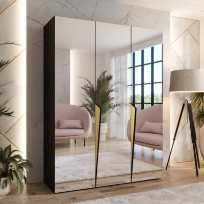 Elegantná zrkadlová skriňa 150 cm SORAYA 3 - čierna / zlaté úchyty