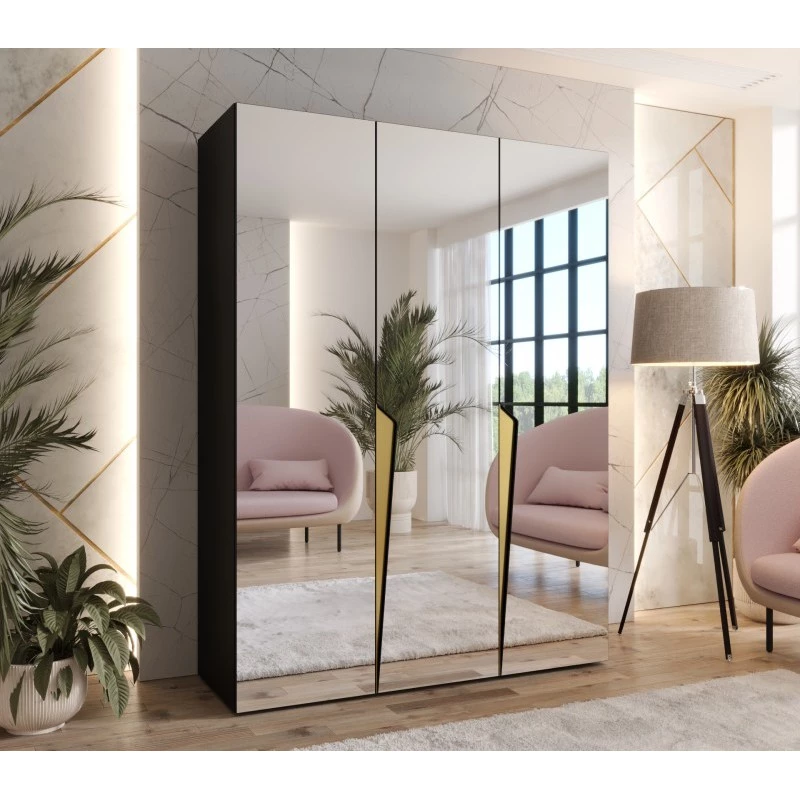 Elegantná zrkadlová skriňa 150 cm SORAYA 3 - čierna / zlaté úchyty