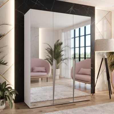 Elegantná zrkadlová skriňa 150 cm SORAYA 3 - biela / kašmírové úchyty
