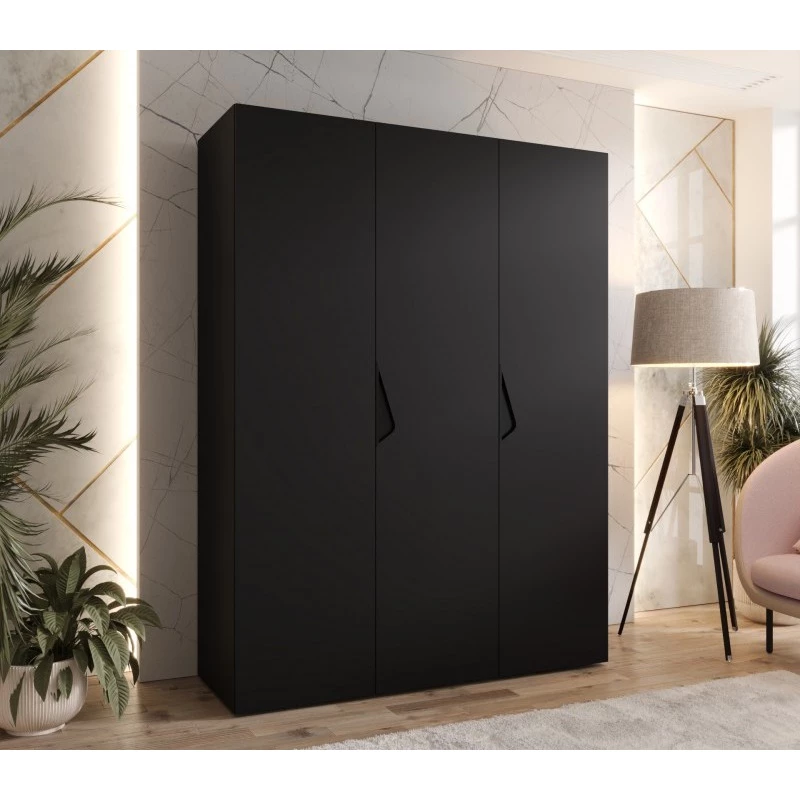 Trojdverová šatníková skriňa 150 cm AMARIS 1 - čierna / čierne úchyty