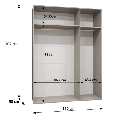 Trojdverová šatníková skriňa 150 cm AMARIS 1 - kašmír / čierne úchyty