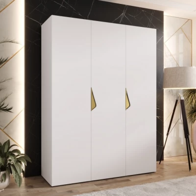 Trojdverová šatníková skriňa 150 cm AMARIS 1 - biela / zlaté úchyty