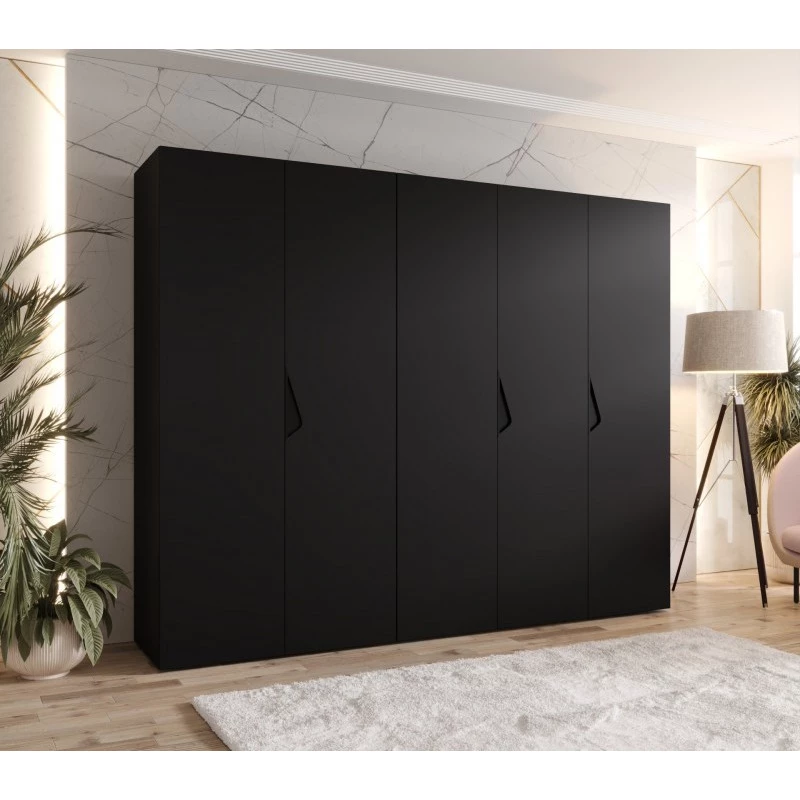 Široká šatníková skriňa 250 cm AMARIS 1 - čierna / čierne úchyty