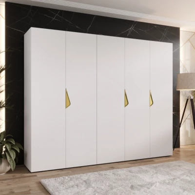 Široká šatníková skriňa 250 cm AMARIS 1 - biela / zlaté úchyty
