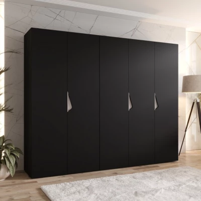 Široká šatníková skriňa 250 cm AMARIS 1 - čierna / kašmírové úchyty